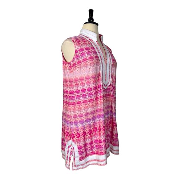 Cabana Life Shift Tunic Dress V-neck Sleeveless Pink White Geo Women’s Size 1X - Picture 4 of 14